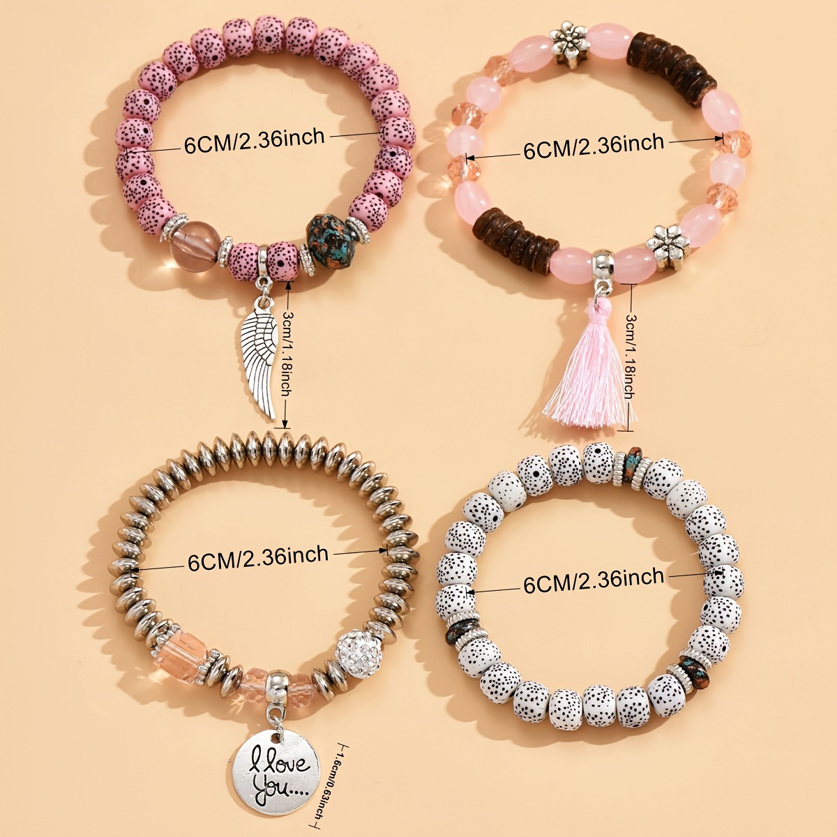 Boho Stacking Bracelets with Charms & Tassels, Ideal Teen Gift